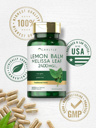 Carlyle Melissa Lemon Balm | 200 Capsules | Non-GMO and Gluten Free Formula | Melissa Leaf Traditional Herbal Supplement | Super Concentrated Extract