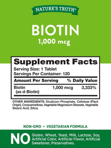 Nature's Truth Biotin 1,000mcg Tablets, 120 Count