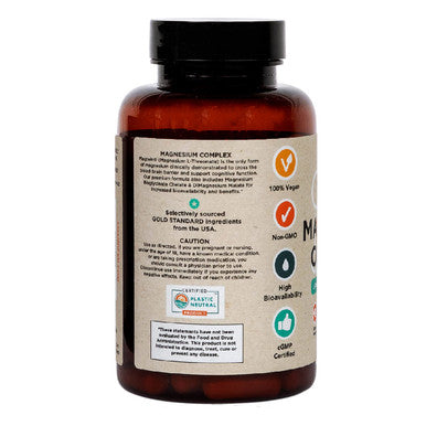 Amandean Magnesium L-Threonate Complex Magtein Glycinate Malate Supplement 90 Veggie Capsules High Absorption Bisglycinate Chelate + DiMagnesium Malate. Brain Health Memory, Focus Sleep Calm*.