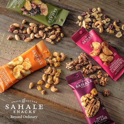 Sahale Snacks Mango Tango Almond Trail Mix, 1.5 oz Grab & Go Bags (18 Packs) - Dry-Roasted Deluxe Mixed Nuts with Dried Mango & Banana Chips - Non-GMO, Kosher Trail Mix & Certified Gluten-Free Snacks