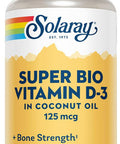 Solaray Super Bio Vitamin D3 In Coconut Oil - D3 Vitamin 5000 Iu - Bone Health And Immune Support Supplement - Lab Verified, Made Wtihout Soy, 60-Day - 120 Softgels, 120 Servings