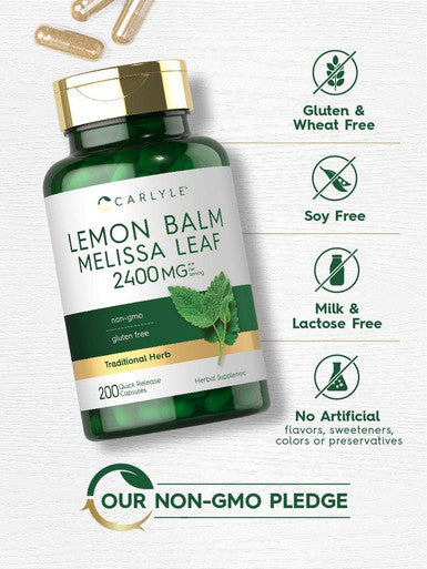 Carlyle Melissa Lemon Balm | 200 Capsules | Non-GMO and Gluten Free Formula | Melissa Leaf Traditional Herbal Supplement | Super Concentrated Extract