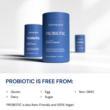 BodyHealth Probiotic Enhanced with PerfectAmino for Women and Men Spore Based with Bifidobacterium Lactobacillus Salivarius Lactobacillus Acidophilus 60 Capsules