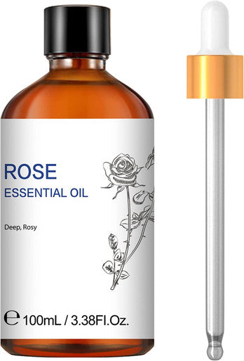 Rose Oil for Skin Care Stress Relief,Natural Rose Essential Oil for Diffuser Aromatherapy Massage Fragrance DIY -3.38 Fl Oz