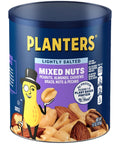 PLANTERS Lightly Salted Mixed Nuts, Plant Based Protein, 15 Oz (1 Ct) | Mixed Nuts: Almonds, Cashews, Brazil Nuts, Peanuts, Pecans. Snacks for Adults. Resealable Canister. Party Snack