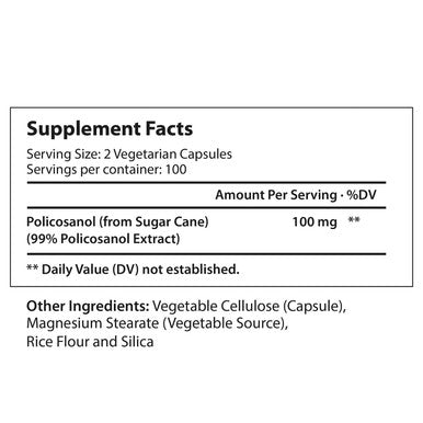 LongLifeNutri Policosanol 100Mg 200 Vegetarian Capsules | Natural Sugar Cane Supplement | Heart And Lipid Metabolism Vitamin | Polycosanol Powder 100 Mg Per Serving | Non-Gmo, Gluten-Free Formula