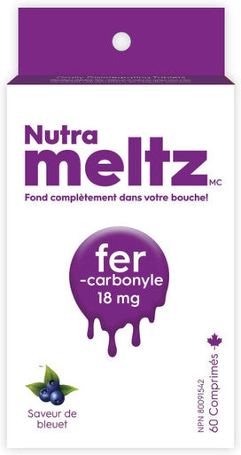 Nutrameltz Carbonyl Iron 18mg | RBC formation & Boosts Immunity | 60 Melting Tablets | Blueberry Flavour