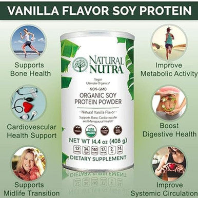 Natural Nutra Organic Vegan Plant Based Soy Protein Source Powder, Supports Bone And Improves Cardiovascular Health, Gluten , Non Gmo, Sugar- 14.4 Oz.