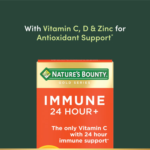 Nature'S Bounty Immune 24 Hour The Only Vitamin C With 24 Hour Immune Support From Ester-C 1000 Mg Vitamin C D & Zinc Gluten Free Rapid Release Softgels 2 Softgels Per Day 50 Count