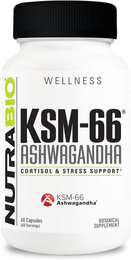 Nutrabio Ashwagandha KSM-66 Herbal Supplement for Better Overall Well being 600mg - 60 Vegetable Capsules