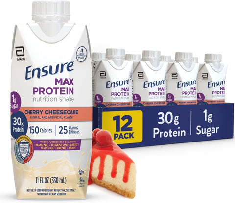 Ensure Max Protein Milk Chocolate Shake, 30g High Protein, 12 Pack | 30g Protein to Support Muscle Health & Manage Hunger for Adults, Each Protein Shake has 1g Sugar, 150 Calories, 4g Fiber