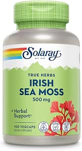 SOLARAY Irish Sea Moss 500 mg Naturally Occurring Vitamins, Minerals, and Fiber Herbal Support for Gut Health and More - Vegan, Gluten Free, Lab Verified - 60 Day Guarantee - 100 Servings, 100 VegCaps