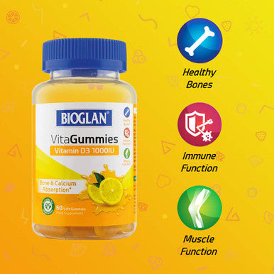 Bioglan Vitagummies | High Strength Vitamin D3 | Vegetarian Friendly | Delicious lemon flavour | 60 Chewy Gummies