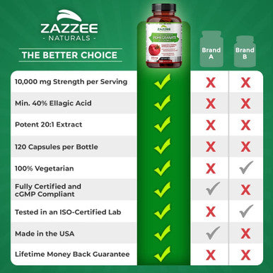 Zazzee Extra Strength Pomegranate 20:1 Extract, 40% Ellagic Acid, 500 mg, 120 Vegan Capsules, Immune and Antioxidant Support, Non-GMO and All-Natural
