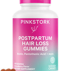 Pink Stork Postpartum Hair Loss Gummies - Biotin with Vitamin E Pantothenic Acid B6 & B12 for Beautiful & Strong Hair Skin and Nails - Postpartum Essentials for Moms - 60 Gummy Vitamins