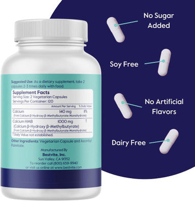 Bestvite HMB 500mg (240 Vegetarian Capsules) - No Stearates - Vegan - Non GMO - Gluten - HMB Supplement