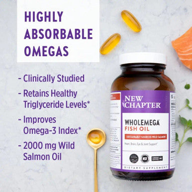 New Chapter Wholemega Fish Oil Supplement with Omega-3, Vitamin D3 and Astaxanthin, 120 Capsules (Pack of 2)