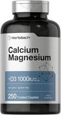HorbAach Calcium Magnesium D3 Supplement 1000 Iu D3 250 Coated Caplets Non-Gmo & Gluten Free