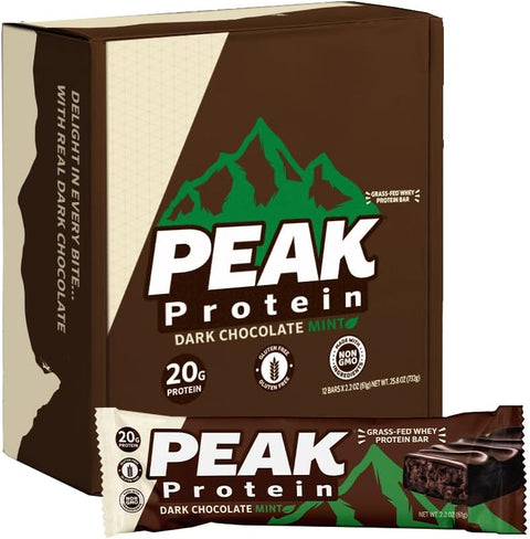 Peak Protein Bars Almond Butter Amaretti Natural Grassfed Whey 19G Protein Nongmo Gluten Organic Milk Chocolate (12 Bars)