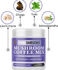 PureShrooms Mushroom Coffee Mix Superfood: Organic Ashwagandha, Tulsi (Holly Basil), Lion's Mane, Chaga