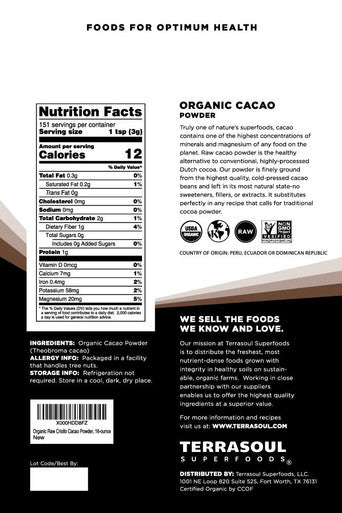 Terrasoul Superfoods Organic Cacao Powder 3 Lbs (3 Pack) - Raw | Keto | Vegan