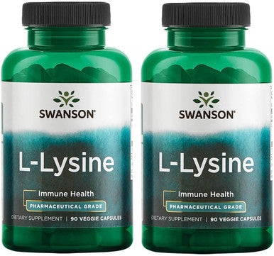 Swanson Amino Acid Ajipure L-Lysine Pharmaceutical Grade 500 Milligrams 90 Veg Capsules (2 Pack)