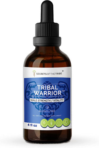 Secrets of the Tribe - Tribal Warrior, Herbal Supplement Blend Drops Alcohol-Free Liquid Extract, Male Strength/Vitality (4 fl oz)