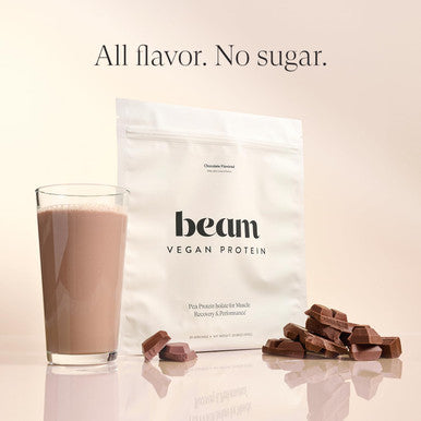 Beam Vegan Protein Powder Organic Pea Protein Isolate 20g Plant-Based Protein per Serving Third-Party Tested No Added Sugar Dairy Free Soy Free Gluten Free 20 Servings Chocolate