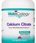 NutriCology Calcium Citrate Bone Teeth Muscle Nerve Support 180 Vegetarian Capsules