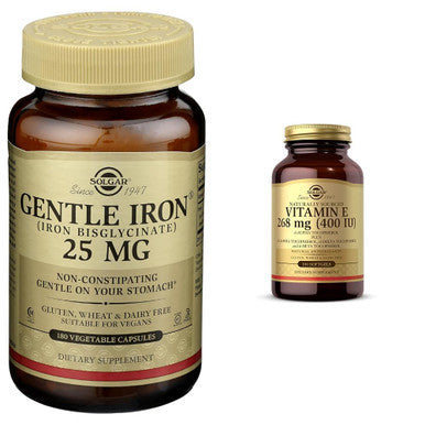 Solgar Gentle Iron - Ideal For Sensitive Stomachsred Blood Cell Supplement & Vitamin E 268 Mg (400 Iu) (D-Alpha Tocopherol & Mixed Tocopherols) 100 Softgels
