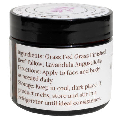 100% Grass Fed Grass Finished Whipped Lavender Beef Tallow Moisturizer/Body Balm For Face, Body, Oily, Dry, Sensitive Skin -Contains Vitamins A, D, E, K -Usa Made (1.7 Oz, Lavender)