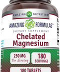 Amazing Nutrition Formulas Chelated Magnesium 250mg 180 Tablets Supplement | Non-GMO | Gluten | Made in USA