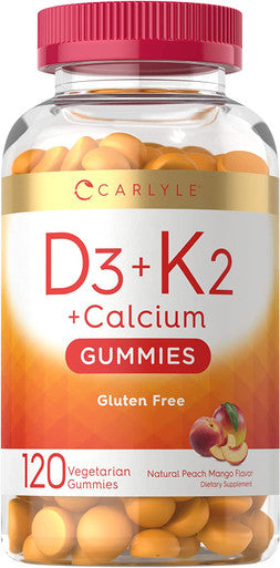 D3, K2, & Calcium Gummies | 120 Count | Vegetarian, Non-GMO, and Gluten Free Vitamin Supplement | by Carlyle