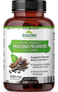 Zazzee Extra Strength Mucuna Pruriens 8:1 Extract, Minimum 20% L-Dopa, 1000 Mg, 220 Vegan Capsules, 110 Day Supply, Concentrated