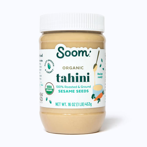 Soom Foods Organic Tahini 11oz (2 Pack) Roasted & Ground Sesame Seed Paste Creamy Tahini for Dubai Chocolate Hummus Sauces Vegan NutFree GlutenFree Kosher Keto Paleo Whole30