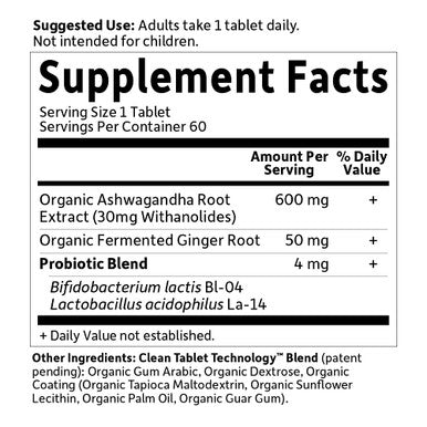 Garden of Life Organics Ashwagandha Stress Mood & Energy Support Supplement With Probiotics & Ginger Root For Digestion - Vegan Gluten Free Non Gmo 2 Month Supply 60 Tablets