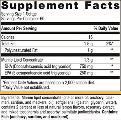 Metagenics - OmegaGenics Neuro 1000 750 mg DHA and 250 mg EPA Concentrated Purified Source of Omega-3 Fatty acids 60 Count