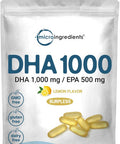 Micro Ingredients Omega 3 Fish Oil DHA Supplements 1000mg with EPA 500mg 200 Softgels Lemon Flavored Burpless (Enteric Coated) | Deep Sea Fresh Fish Wild Caught from Norwegian Waters | Mercury