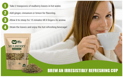Mulberry Leaf Tea 8 Oz, Dried Crushed Leaves, Best Caffeine Free Tea - Way4Organic (8 Oz (2 Pack))