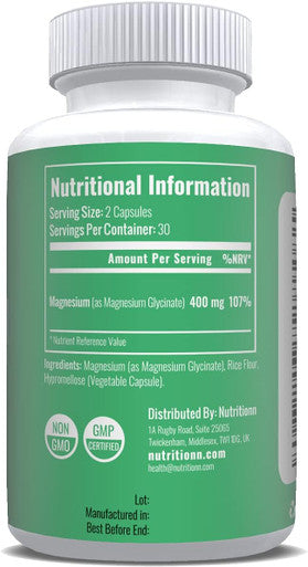 Magnesium Glycinate by Nutritionn - Essential Mineral for Overall Health - Premium Natural Supplement in Convenient Capsules