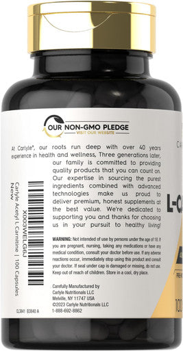 Carlyle Acetyl L-Carnitine Hcl Capsules| 1000Mg | 100 Count | Non-Gmo And Gluten Free Supplement