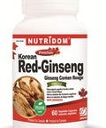 Nutridom Korean Red Panax Ginseng 500mg | 60 Vegan capsules | High Strength 8% Ginsenosides | Boosts Energy, Mood, Focused Strength, Enhanced Stamina Performance | Non-GMO, Made In Canada
