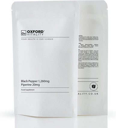 Black Pepper Tablets 1,260 mg, Piperine 20mg | Supplements for Appetite, Detox & Digestion | Oxford Vitality