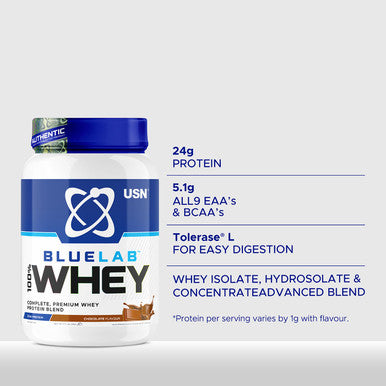 USN Blue Lab Whey Protein Powder: Chocolate - Whey Protein 908g - Post-Workout - Whey Isolate - Muscle Building Powder Supplement With Added BCAAs Chocolate 2 Pounds