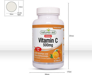 Natures Aid Chewable Vitamin C 500 mg Sugar Free Suitable for Vegans 50 Tablets