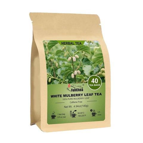 FullChea - White Mulberry Leaf Tea, 40 Teabags Ã¢â‚¬â€œ 100% Pure Dried Mulberry Tea Ã¢â‚¬â€œ Slightly Sweet & Refreshing - Non-GMO - Caffeine-Free - Support Wellness & Improve Digestion