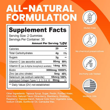 Herbtonics Multi Collagen For Women - Biotin Gummies For Hair Skin & Nails - Hydrolyzed Collagen Supplements For Women - Supports Hair Growth & Healthier Skin - 60 Gummies