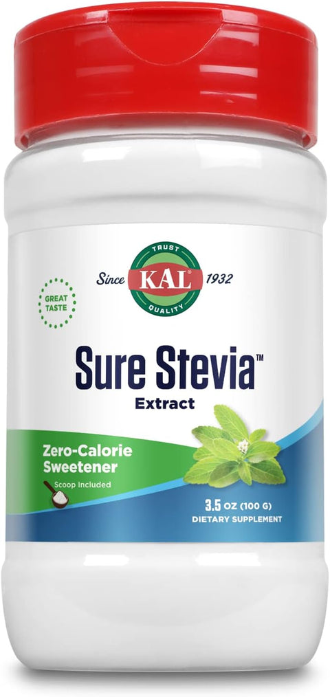 KAL Sure Stevia Extract Powder Low Carb Plant Based Stevia Sweetener Great Taste Zero Calories Zero Sugar Low Glycemic & Perfect for a Keto Diet 60Day Approx. 1820 Servings 3.5oz