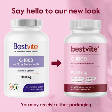 Bestvite Vitamin C 1000mg (120 Vegetarian Capsules) with Citrus Bioflavinoids - No Stearates - Vegan - Non GMO - Gluten