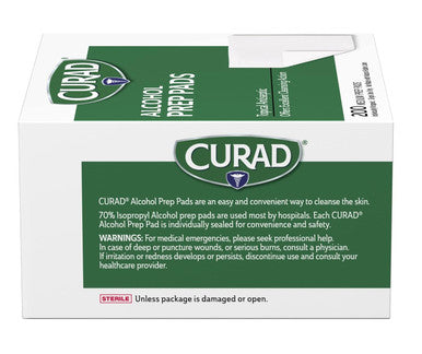Curad Alcohol Disinfectant Prep Pads 2-ply Medium Size 200 Count